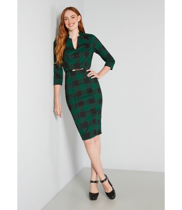 Green with Gingham Envy Sheath Dress