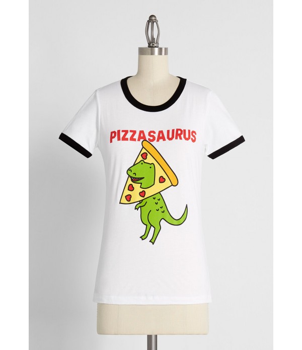 Pizzasaurus Dinosaur Ringer Graphic Tee