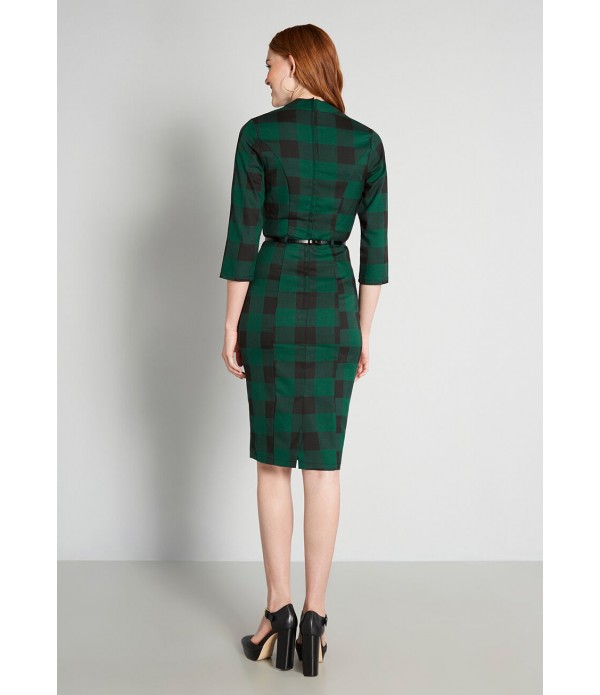 Green with Gingham Envy Sheath Dress