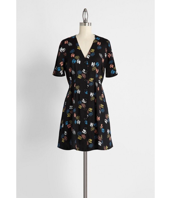 Dial Me Up Buttoned A-Line Dress