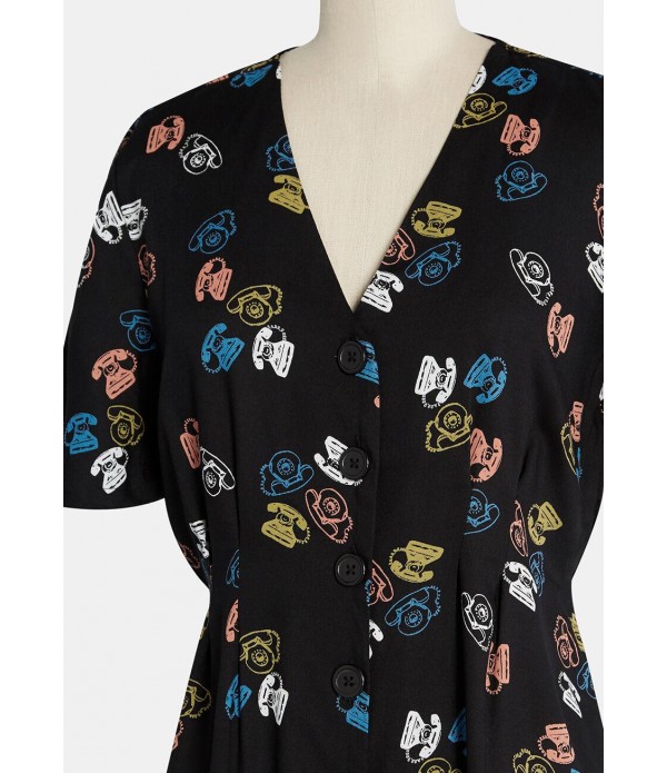 Dial Me Up Buttoned A-Line Dress