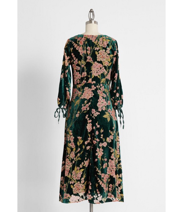 Fields of Freesia Velvet Midi Dress