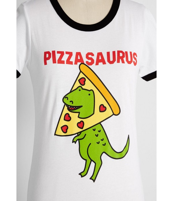 Pizzasaurus Dinosaur Ringer Graphic Tee