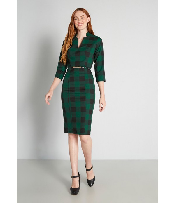 Green with Gingham Envy Sheath Dress