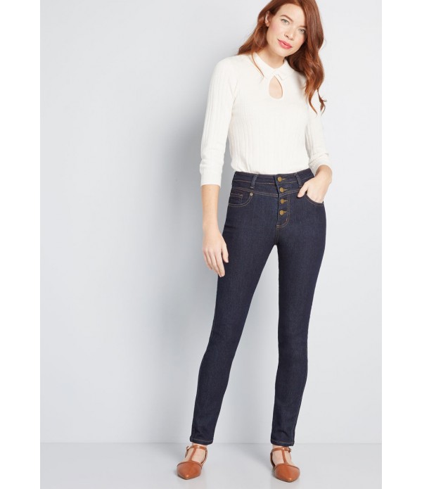 Karaoke Seamstress Buttoned Skinny Jeans - 30 in.